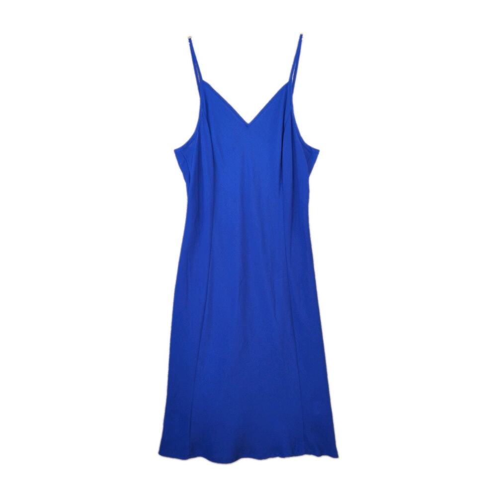 Lands End Slip Dress 10 Navy Spaghetti Straps V Neck Knee Length 90s Sheer